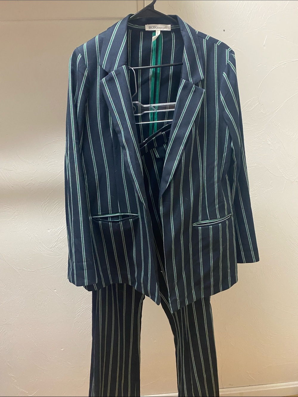 BCBGeneration Navy Striped Blazer and Trousers Set